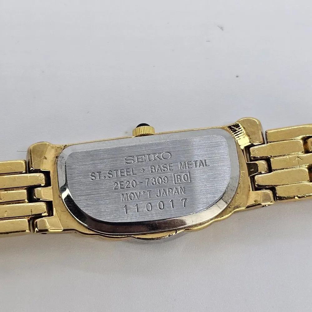VTG Seiko Half Moon 14MM Women's Watch Black Dial Gold Tone Diamonds 6